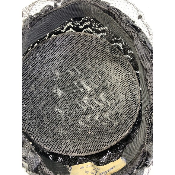 Vintage 60s 50s Dayne Fascinator Hat Union USA Black Straw Classy Jackie Kennedy - Picture 12 of 13